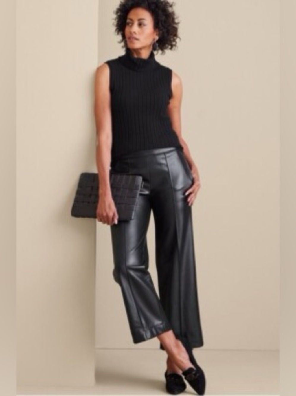 Soft Surroundings Rivka Wide Leg Faux Leather Black Small